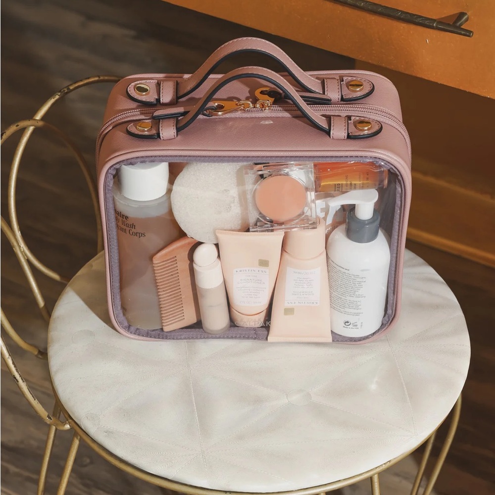CALPAK Medium Clear Cosmetics Case in Caramel NWOT